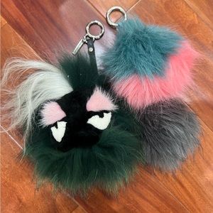 3 faux fur puffball Pom Pom keychain